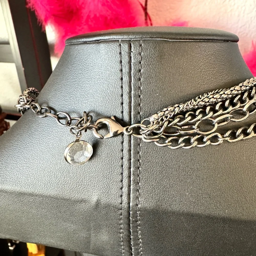 Multi Strand Chain and Crystal Necklace
